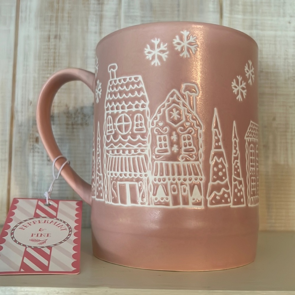 New with tags, peppermint, and pine, pink gingerbread mug‎